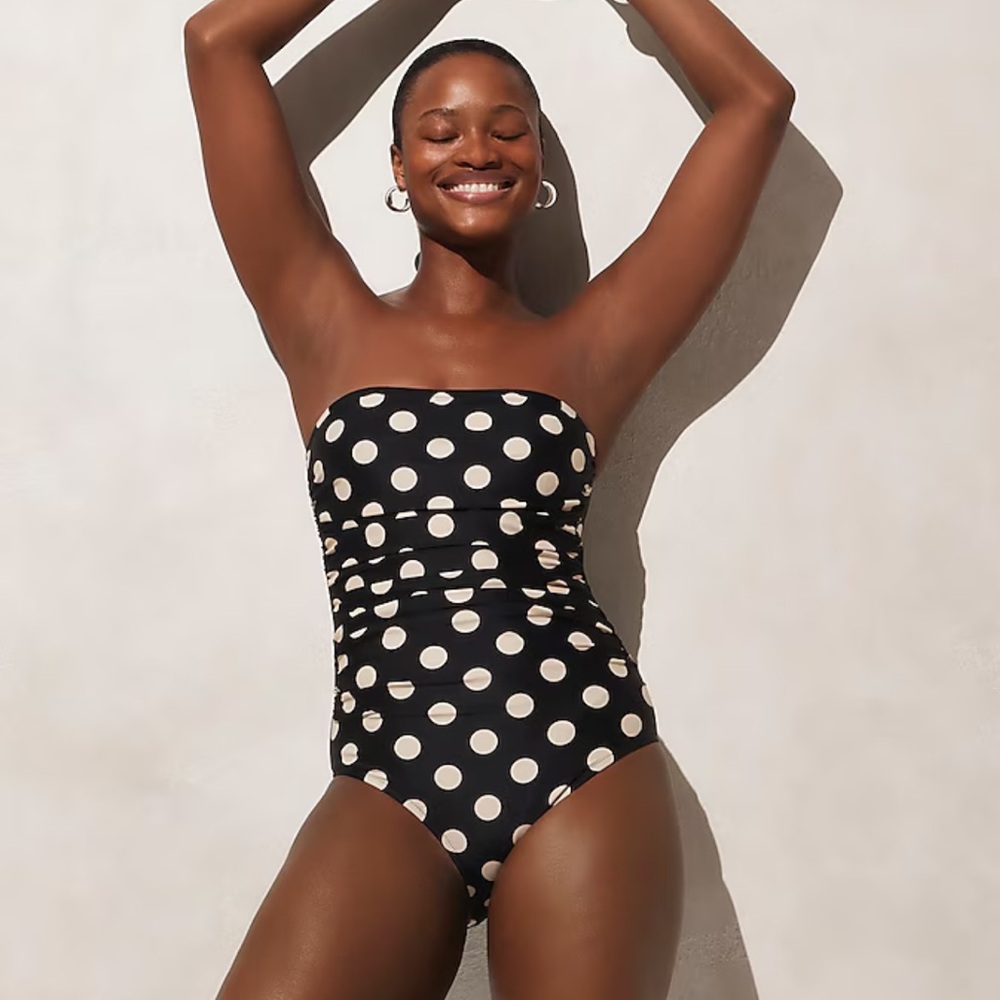 NWT J.crew ruched bandeau one-piece swimsuit in polka dot